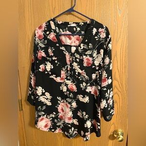 Maurices Black and Pink Floral Blouse
